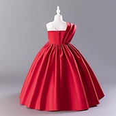 abordables Robes à Fleurs pour Filles-Robe de Demoiselle d&#039;Honneur Fille Fille Robe Robe de fête Utilisation Mariage Soirée Elégant du quotidien Plissé Couleur unie Sans Manches Col Ras du Cou Noir Rouge 3-13 ans
