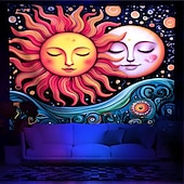 voordelige Blacklight wandtapijten-blacklight wandtapijt uv-reactief glow in the dark glow party neon zon maan mandala psychedelisch trippy mistig hangend wandtapijt muurschildering voor woonkamer slaapkamer