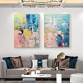 cheap Abstract Paintings-Handmade Colorful Abstract Painting on Canvas Pink Painting Blue Painting Bright Wall Art Fantasy Painting Texture Painting Large Abstract Painting Framed Ready To Hang