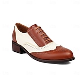 preiswerte Damenhausschuhe und -halbschuhe-Damen Halbschuhe Retro Bullock Schuhe Täglich Farbblock Schnürsenkel Blockabsatz Runde Zehe Vintage Brautkleider schlicht Wanderschuhe PU Schnürsenkel Schwarzes Gold Schwarz / weiss Rosa
