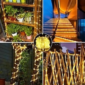 baratos Luzes solares de corda-luzes de corda solares ao ar livre à prova d&#039;água 164 pés 500led luzes de tubo com 2400mah tipo c temporizador de carregamento 8 modos reguláveis cintilação luz de corda de fada para jardim quintal