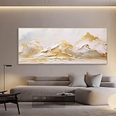 voordelige Olieverfschilderijen-goud abstract bergschilderij hand geschilderd op canvas getextureerd abstract olieverfschilderij handgemaakte muurkunst goudfolie boho muur decor helder schilderij grote moderne kunst pianting voor