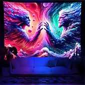 رخيصةأون Tapestries Blacklight-نسيج أسود يتفاعل مع الأشعة فوق البنفسجية ويتوهج في الظلام، حفلة مضيئة، شجرة نيون كون، قمر، مخدر، ضبابي، نسيج معلق، لوحة جدارية فنية لغرفة المعيشة
