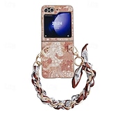 cheap Samsung Cases-Phone Case For Samsung Galaxy Z Flip 5 Z Flip 4 Z Flip 3 Back Cover with Wrist Strap Shockproof PC Metal