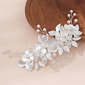abordables Tocado para dama de honor-Peines de pelo Vestimenta de Cabeza Perla Artificial Legierung Boda cóctel Elegante Lujo Con Perlado Artificial Color Puro Celada Sombreros