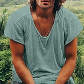 cheap Cotton Linen T-shirts-100% Cotton Men&#039;s Casual T Shirt Plain Crew Neck  Summer Tee Street Holiday Short Sleeve Raw Edges Fashion Casual Comfortable Top Tee