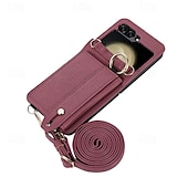 levne Pouzdra pro Samsung-telefon Carcasă Pro Samsung Galaxy Z Flip 6 Z Flip 5 Z Flip 4 Z Flip 3 Zadní kryt se stojánkem s poutkem na zápěstí Slot pro kartu Retro TPU Kov PU kůže