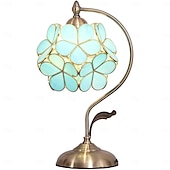 cheap Bedside Lamp-Sakura Tiffany Style Stained Glass Desk Lamp with Petal Lampshade Retro Pure Brass Base Switch Plug Decorative Desk Lamp AC100-240V Suitable for Study Bedroom Restaurant Coffee Table