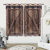 Vintage Wooden Blackout Curtains Door Insulation Outdoor Balcony Rest Living Room Home Decoration 2-piece Set of 3d Digital Printing Perforated cheap Curtains & Drapes-Vintage Wooden Blackout Curtains Door Insulation Outdoor Balcony Rest Living Room Home Decoration 2-piece Set of 3d Digital Printing Perforated