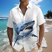 ieftine Print oceanic-Bărbați Rechin Tropical viața marină Cămașă hawaiană Cămașă Aloha Mânecă scurtă Cămașă Răsfrânt Hawaiană Casual Stațiune În aer liber Vacanță Stradă Alb S M L