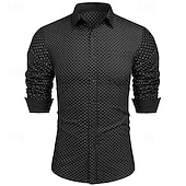 economico Camicie Button Down da uomo-Per uomo Camicia Camicia elegante Camicia con Bottoni A Pois Matrimonio Lavoro Nero Bianco Rosso Blu marino Manica Lunga Collo ripiegato Primavera &amp; Autunno Abbigliamento