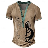 cheap Ethnic Style-Men&#039;s Tribal Bandana Print T shirt Henley Shirt Short Sleeve 3D Print Vacation Tropical Fashion Vacation Casual Daily Summer Spring Yellow Brown Khaki Henley Henley T-Shirt
