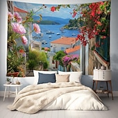 billiga Ocean Beach Gobeläng-grekland landskap hängande gobeläng väggkonst stor gobeläng väggmålning dekor fotografi bakgrund filt gardin hem sovrum vardagsrum dekoration