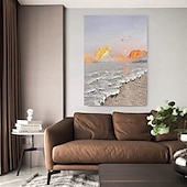 preiswerte Ölgemälde-handgemaltes 3D-Minimalismus-abstraktes Leinwandgemälde, handgemachte tonale Wellenkunst, strukturiertes Berg-Meer-Gemälde, Wandkunst, Wabi-Sabi-Wandkunst, Gemälde für Wohnzimmer, Malerei, stilvolle