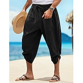 baratos Feriado-Homens Calção Shorts de linho Shorts de verão Shorts de praia Calças Capri Com Cordão Cintura elástica Bolso frontal Tecido Conforto Respirável Diário Feriado Para Noite Havaiana Boho Preto Branco
