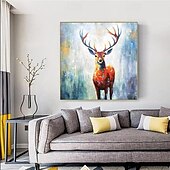 cheap Oil Paintings-Handmade Abstract Deer Oil Painting on Canvas Textured Wall Art Animal Painting Textured Deer Painting Abstract Wall Art Textured Bird parrots oil painting for Wall Decor Gift