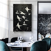 preiswerte Ölgemälde-handgemachtes Ölgemälde Leinwand WandKunst Dekor Original weißes Vogel Gemälde abstraktes Tiergemälde Wohndekor mit gespanntem Rahmen ohne Innenrahmen Gemälde