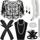baratos Xales &amp; Envolvimentos-Retro Vintage Anos 20 O Grande Gatsby Faixa De Cabelo Estilo Melindrosa Conjunto de acessórios Xales Menina melindrosa Convidado do casamento Pena Mulheres Dia Das Bruxas Carnaval Baile de Máscaras