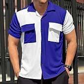 economico camicia da uomo con bottoni-Per uomo Camicia Camicia Estiva Camicia casual Camicia da Spiaggia Camicia con Bottoni Nero Blu Kaki Manica Corta Blocco di colori Collo Camp Vacanza Camicia hawaiana Patchwork Abbigliamento