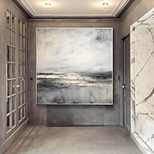 cheap Oil Paintings-Abstract Skyline Painting hand painted Extra large wall art pain ting handmade gray landscape painting on canvas large wall art gold abstract mordern painting for Bedroom Living room painting