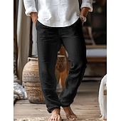 cheap Home-Men&#039;s Linen Pants Trousers Beach Pants Pocket Drawstring Plain Comfort Breathable Home Daily Stylish Classic Style Black White Micro-elastic