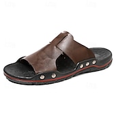 abordables Sandales habillées-sandales décontractées à enfiler en cuir jaune pour hommes avec détails cloutés, chaussures d&#039;extérieur confortables pour l&#039;été