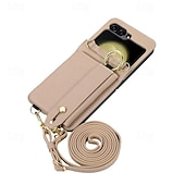 levne Pouzdra pro Samsung-telefon Carcasă Pro Samsung Galaxy Z Flip 6 Z Flip 5 Z Flip 4 Z Flip 3 Zadní kryt se stojánkem s poutkem na zápěstí Slot pro kartu Retro TPU Kov PU kůže