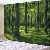 billige Skogteppe-landskap skog bjelke hengende billedvev veggkunst stor billedvev veggmaleri dekor fotografi bakteppe teppe gardin hjem soverom stue dekorasjon