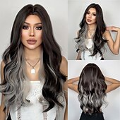 voordelige Synthetische trendy pruiken-Synthetische pruiken Uniformen carrière Kostuums Prinses Gekruld Golvend Middelste stuk Gelaagd kapsel Machinegemaakt Pruik 66.0 cm Donker Bruin Synthetisch haar Dames Cosplay Feest Modieus