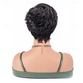 abordables Perruques sans bonnet-Perruques de cheveux humains avec frange cheveux courts noir machine vague bob pour les femmes noires perruques