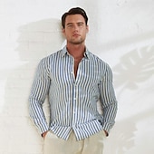 preiswerte Herren Elite Hemden-Herren Hemd Sommerhemd Freizeithemd Knopfhemd Schwarz Blau Langarm Streifen Revers Urlaub Alltagskleidung Bekleidung Baumwolle 100% Baumwolle Mode Hawaiianisch Lässig