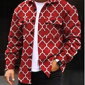 preiswerte Hemdjacke für Herren-Herren Geometrie Hemd Hemdjacke Overshirt Langarm Brautkleider schlicht Outdoor Strasse Casual Herbst Winter Umlegekragen Knopf Tasche Bedruckt Schwarz Rote Blau Purpur