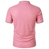 cheap Sports-Men&#039;s Golf Shirt Golf Polo Work Casual Stand Collar Short Sleeve Basic Modern Color Block Patchwork Button Spring &amp; Summer Regular Fit Wine Pink Navy Blue Green Golf Shirt