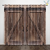 Vintage Wooden Blackout Curtains Door Insulation Outdoor Balcony Rest Living Room Home Decoration 2-piece Set of 3d Digital Printing Perforated cheap Curtains & Drapes-Vintage Wooden Blackout Curtains Door Insulation Outdoor Balcony Rest Living Room Home Decoration 2-piece Set of 3d Digital Printing Perforated