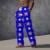preiswerte Bedruckte Freizeithosen für Herren-Herren Urlaub Hawaiianisch Brautkleider schlicht Fahne Amerikanische Flagge Hose Hosen Hosen Hose 3D-Druck Tasche Mittlere Taillenlinie Partyabend Alltagskleidung Strandbekleidung Sommer Frühling Blau