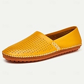 abordables Chaussures sans lacets &amp; mocassins-mocassins à enfiler en cuir perforé jaune pour hommes avec détails cousus à la main - chaussures de conduite décontractées et respirantes pour l&#039;été