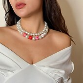 levne Náhrdelníky-İnci Kolyeler Napodobenina perel Dámské Elegantní umělecké Vícevrstvé Svatba Kruh Náhrdelníky Pro Svatební Párty ulice