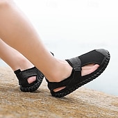 cheap Outdoor Sandals-Men&#039;s Breathable Mesh Leather Sandals – Casual Hook and Loop Outdoor Fisherman Shoes for Summer Walking and Beach Travel