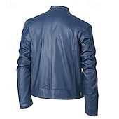 cheap Faux Leather Jackets-Male Faux Leather Jacket Transition Jacket Biker Jacket Casual Daily Travel Pocket All Seasons Solid / Plain Color Leisure Sweet Standing Collar Regular Black Royal Blue Brown Khaki Jacket