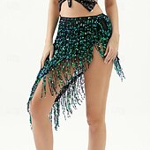 cheap Belly Dancewear-Belly Dance Skirts Pure Color Splicing Sequins Women&#039;s Performance Training High Polyester