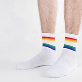 cheap Men&#039;s Socks-Men&#039;s 2 Pack Multi Packs Socks Crew Socks Running Socks Casual Socks Black White Color Rainbow Sports &amp; Outdoor Daily Vacation Basic Medium Spring Fall Fashion Casual