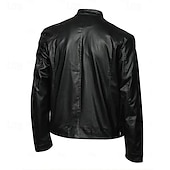 cheap Faux Leather Jackets-Male Faux Leather Jacket Transition Jacket Biker Jacket Casual Daily Travel Pocket All Seasons Solid / Plain Color Leisure Sweet Standing Collar Regular Black Royal Blue Brown Khaki Jacket