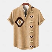 voordelige Klassiek-Voor heren Overhemd linnen overhemd retro-overhemden Vintage overhemd Etnisch shirt Tribal Dagelijks Bruin Groen Grijs Korte mouw Strijkijzer Zomer Lente Kleding