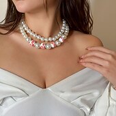 levne Náhrdelníky-İnci Kolyeler Napodobenina perel Dámské Elegantní umělecké Vícevrstvé Svatba Kruh Náhrdelníky Pro Svatební Párty ulice