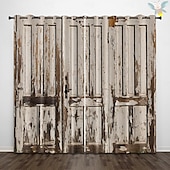 Vintage Wooden Blackout Curtains Door Insulation Outdoor Balcony Rest Living Room Home Decoration 2-piece Set of 3d Digital Printing Perforated cheap Curtains & Drapes-Vintage Wooden Blackout Curtains Door Insulation Outdoor Balcony Rest Living Room Home Decoration 2-piece Set of 3d Digital Printing Perforated