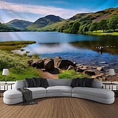 cheap Landscape Tapestry-Mountain River Nature Scenery Hanging Tapestry Wall Art Large Tapestry Mural Decor Photograph Backdrop Blanket Curtain Home Bedroom Living Room Decoration