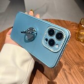 cheap iPhone Cases-Phone Case For iPhone 15 Pro Max Plus iPhone 14 13 12 11 Pro Max Plus Back Cover with Stand Holder Bling Glitter Shiny Shockproof TPU Plating Metal