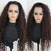 abordables Perruques à dentelle frontale-Perruque Cheveux Naturel Rémy 13x4 devant en dentelle Cheveux Brésiliens Bouclé Multicolore Partie libre Femme Densité 130% 150% avec des cheveux de bébé Mèches Colorées / Balayées 100% vierge Sans
