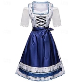 お買い得  ディアンドルセット-Oktoberfest ドレス ギャザースカート セット ミディ丈 バイエルン メイド ドイツ語 ミュンヘン メドウズ 女性用 伝統的なスタイルの布