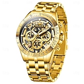 baratos Relógios Quartz-Relógio OLEVS 9913 para homens esportivo negócios oco à prova d&#039;água luminoso cronógrafo de aço inoxidável relógio de quartzo de luxo em ouro para homens